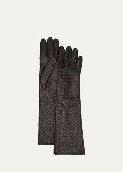 BOTTEGA VENETA WOVEN LEATHER & SILK GLOVES
