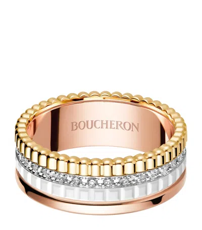BOUCHERON BOUCHERON SMALL MIXED GOLD AND DIAMOND QUATRE WHITE EDITION RING