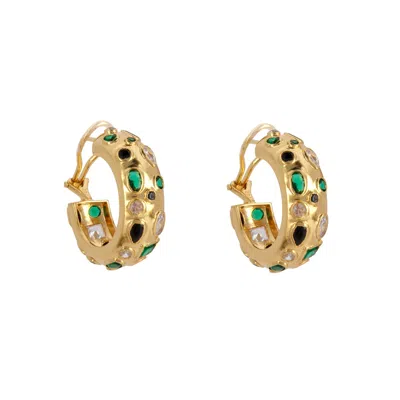 BOUNKIT WOMEN'S BLACK / GOLD FORTUNA HOOPS BLACK PIERCED