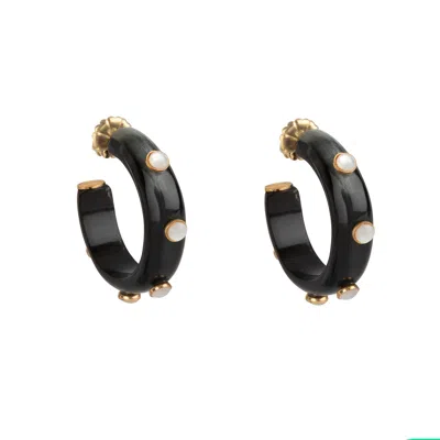 BOUNKIT WOMEN'S BLACK / WHITE ELIZA HOOPS MOTHER OF PEARL BLACK