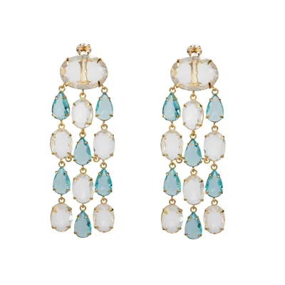 BOUNKIT WOMEN'S BLUE / GOLD MERCEDES EARRINGS BLUE QUARTZ PIERCED