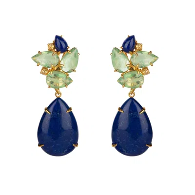 BOUNKIT WOMEN'S BLUE / GREEN CAROLINE EARRINGS CLIP ON