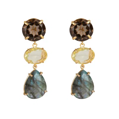 BOUNKIT WOMEN'S BROWN / YELLOW CHRISTA EARRINGS CLIP ON