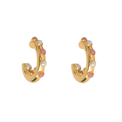 BOUNKIT WOMEN'S GOLD / WHITE / PINK NICKY HOOPS PINK OPAL & PEARLS