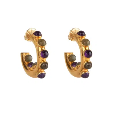 BOUNKIT WOMEN'S GOLD / GREY / PURPLE NICOLE HOOPS AMETHYST & LABRADORITE
