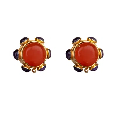 BOUNKIT WOMEN'S GOLD / RED / PURPLE HARRIET STUDS CARNELIAN CLIP ON