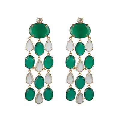 BOUNKIT WOMEN'S GREEN / GOLD MERCEDES EARRINGS GREEN ONYX PIERCED