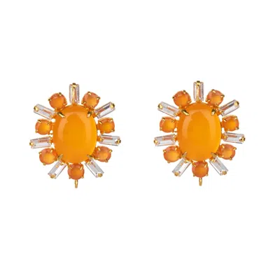 BOUNKIT WOMEN'S ORANGE RAINA STUDS CARNELIAN CLIP ON