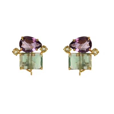 BOUNKIT WOMEN'S PURPLE / GREEN / GOLD PAULINE STUDS FRENCH CLIP
