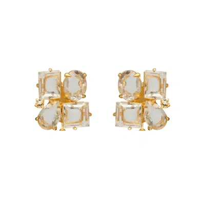 BOUNKIT WOMEN'S WHITE CORA STUDS CLEAR QUARTZ CLIP ON