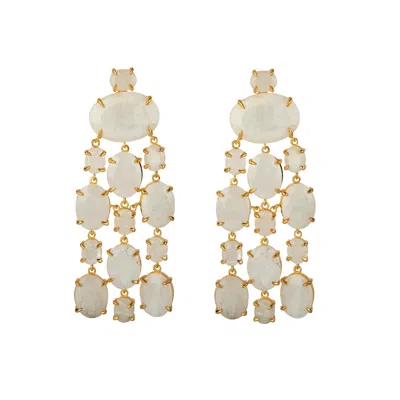 BOUNKIT WOMEN'S WHITE MARYSOL EARRINGS MOONSTONE CLIP ON
