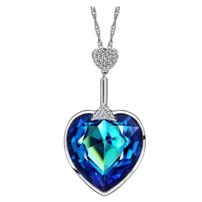 BOUTIQUE COLLECTION MADE USING SWAROVSKI CRYSTALS THE LADONNA LARGE BLUE HEART NECKLACE S5