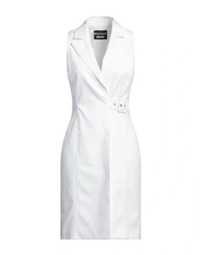 BOUTIQUE MOSCHINO BOUTIQUE MOSCHINO WOMAN MIDI DRESS WHITE SIZE 14 COTTON, ELASTANE