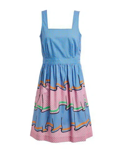 BOUTIQUE MOSCHINO BOUTIQUE MOSCHINO WOMAN MINI DRESS AZURE SIZE 12 COTTON