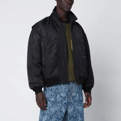 BRAIN DEAD BLACK NYLON ZIP BOMBER JACKET