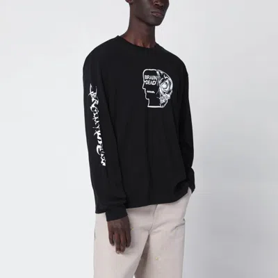 BRAIN DEAD BLACK SWEATSHIRT WITH LOGO PRINTS