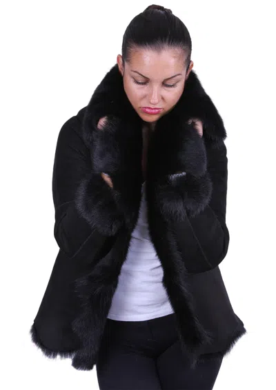 BRANDSLOCK BRANDSLOCK DAMEN LEDER JACKEN ORIGINAL TOSKANA SCHAFSFELL MANTEL VINTAGE SCHWARZ