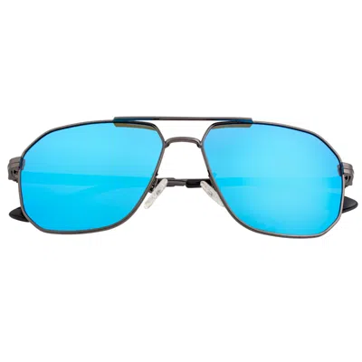 BREED MEN'S BLUE / GREY NORMA POLARIZED STAINLESS-STEEL AVIATOR SUNGLASSES - BLUE, GUNMETAL