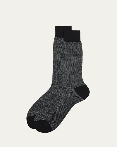 BRESCIANI MEN'S COTTON AND LINEN BIRDSEYE RIB CREW SOCKS