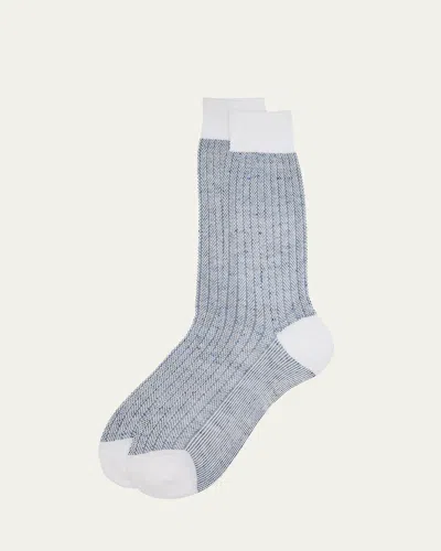 BRESCIANI MEN'S COTTON AND LINEN BIRDSEYE RIB CREW SOCKS