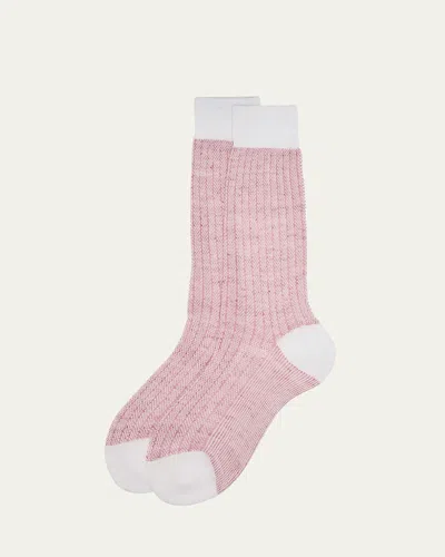 BRESCIANI MEN'S COTTON AND LINEN BIRDSEYE RIB CREW SOCKS