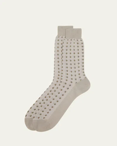 BRESCIANI MEN'S COTTON DIAMOND-WOVEN CREW SOCKS