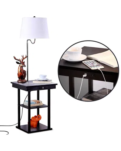 BRIGHTECH BRIGHTECH MADISON BLACK SIDE TABLE & WHITE LAMP WITH USB PORT