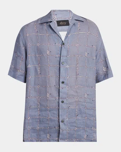 BRIONI MEN'S NAUTICAL LINEN CAMP SHIRT