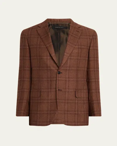 BRIONI MEN'S SILK AND CASHMERE TONAL PLAID SPORT COAT