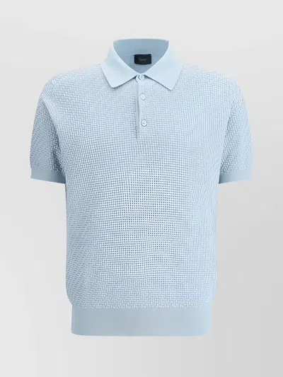 BRIONI RIBBED HEM POLO SHIRT WITH WOVEN PATTERN