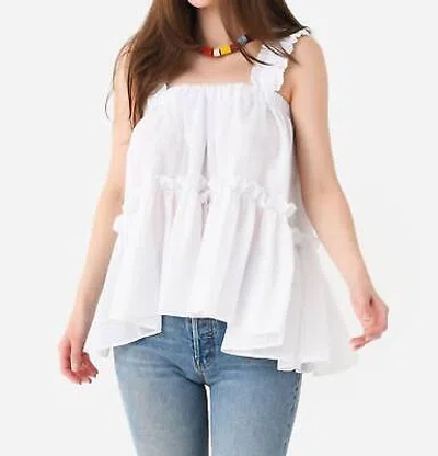 BRØGGER BROGGER FLOWY OLIVE TOP IN WHITE - SIZE XS