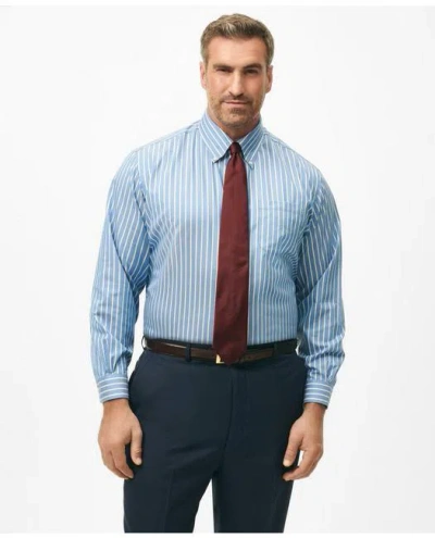 BROOKS BROTHERS BIG & TALL STRETCH SUPIMA COTTON NON-IRON TWILL POLO BUTTON DOWN COLLAR, GROUND STRIPE DRESS SHIRT