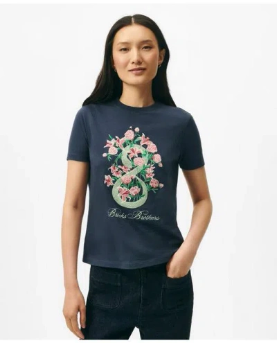 BROOKS BROTHERS LUNAR NEW YEAR COTTON EMBROIDERED BOUQUET SNAKE MOTIF T-SHIRT