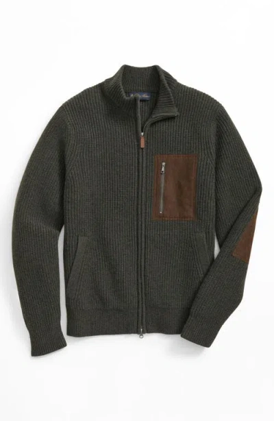 BROOKS BROTHERS BROOKS BROTHERS RIB WOOL MILITARY ZIP CARDIGAN
