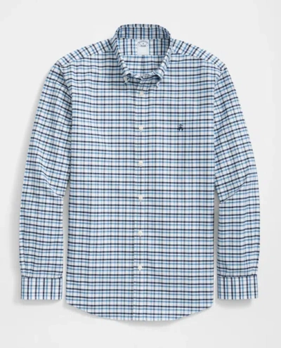 BROOKS BROTHERS STRETCH COTTON NON-IRON OXFORD POLO BUTTON DOWN COLLAR, DOUBLE-CHECK SHIRT