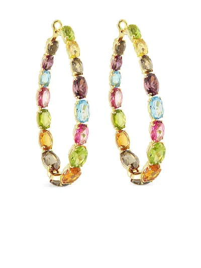 BRUMANI 18K YELLOW GOLD LOOPING COLORS MULTI-STONE EARRINGS