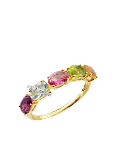 BRUMANI 18K YELLOW GOLD LOOPING COLORS MULTI-STONE RING