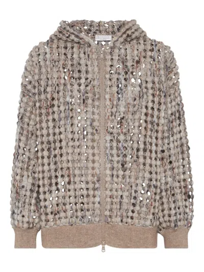BRUNELLO CUCINELLI BALLOON SEQUIN-EMBELLISHED ZIP-UP CARDIGAN