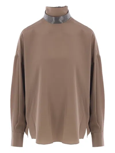 BRUNELLO CUCINELLI BEADED-NECK HIGH-NECK BLOUSE