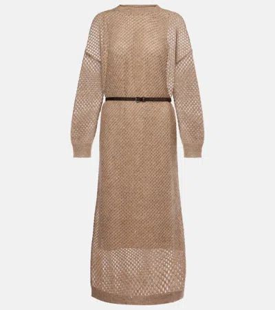 BRUNELLO CUCINELLI BELTED KNITTED MIDI DRESS