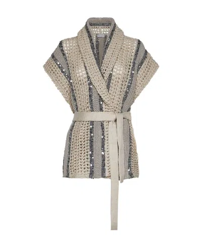 BRUNELLO CUCINELLI BRUNELLO CUCINELLI SEQUIN EMBELLISHED KNITTED GILET