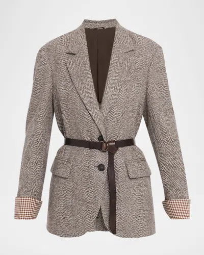 BRUNELLO CUCINELLI BELTED TWEED SINGLE-BREASTED BLAZER