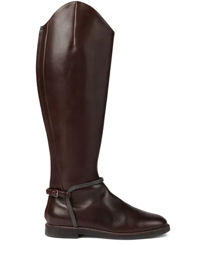 BRUNELLO CUCINELLI BUCKLE-STRAP LEATHER BOOTS