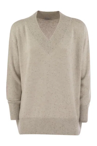 BRUNELLO CUCINELLI BRUNELLO CUCINELLI CASHMERE AND SILK SWEATER WITH MICRO SEQUINS