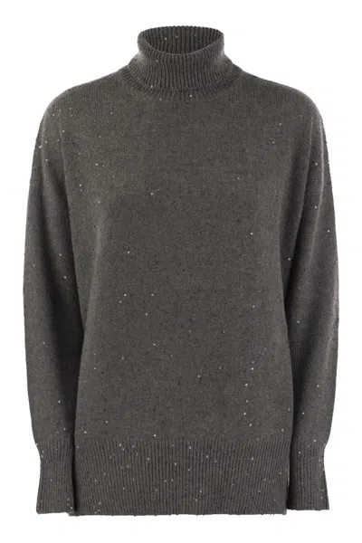 BRUNELLO CUCINELLI BRUNELLO CUCINELLI CASHMERE AND SILK TURTLENECK SWEATER WITH MICRO SEQUINS