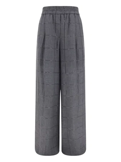 BRUNELLO CUCINELLI CHECKED PALAZZO TROUSERS