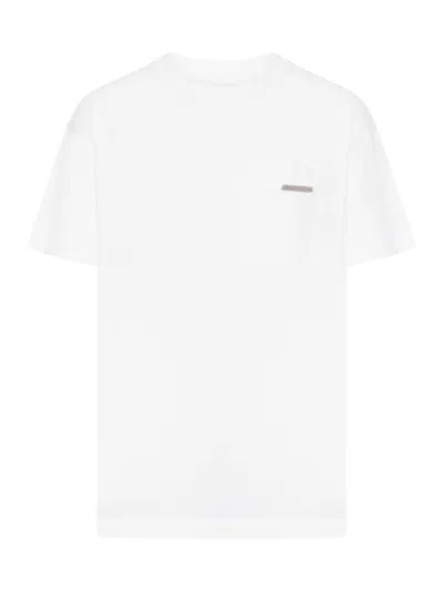 BRUNELLO CUCINELLI COTTON T-SHIRT WITH POCKET AND JEWELRY APPLICATION