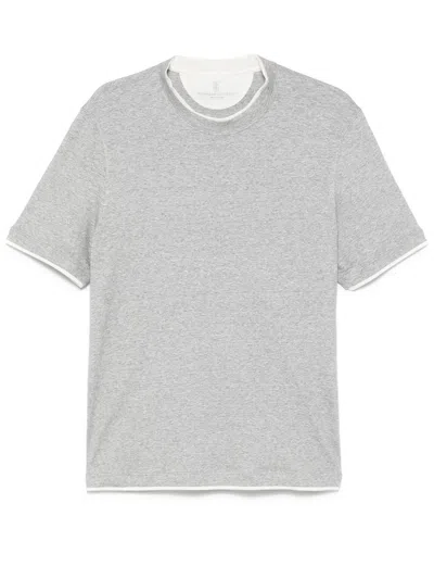 BRUNELLO CUCINELLI CREW-NECK T-SHIRT WITH FAUX-LAYERING