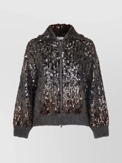 BRUNELLO CUCINELLI EMBELLISHED CREWNECK KNITWEAR WITH RIBBED ACCENTS