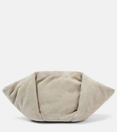 BRUNELLO CUCINELLI FOLD-OVER SMALL SUEDE CLUTCH